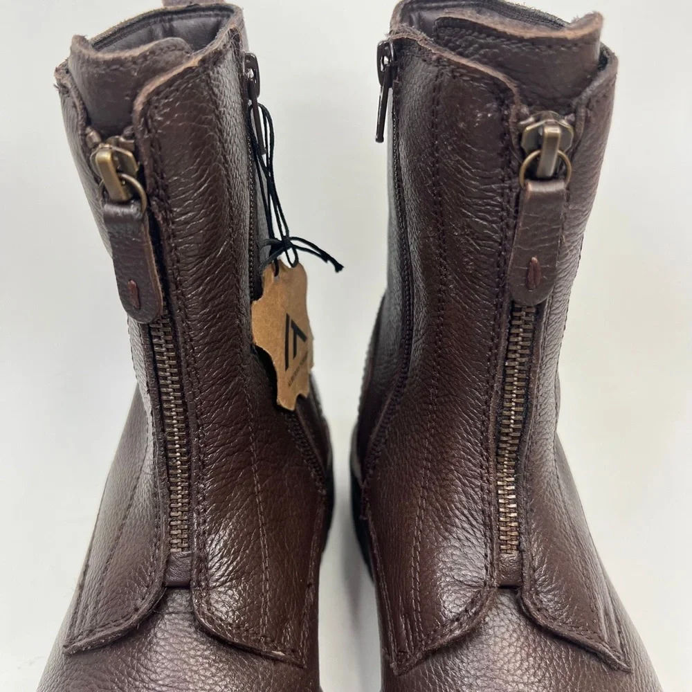 NWT ALBERTO TORRESI GENUINE LEATHER Mid-Calf Front Side‎ Zip Brown Boots 40 US 9
